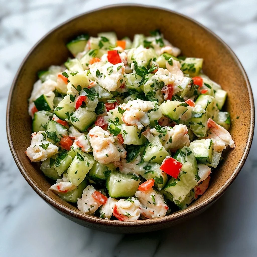 Fresh Crab and Cucumber Salad with herbs on a plate