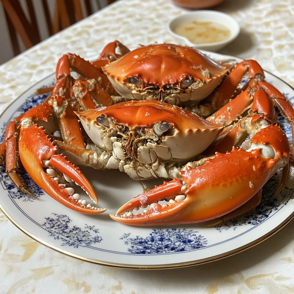 Delicious Crab Imperial served in a baking dish with creamy toppings and spices.
