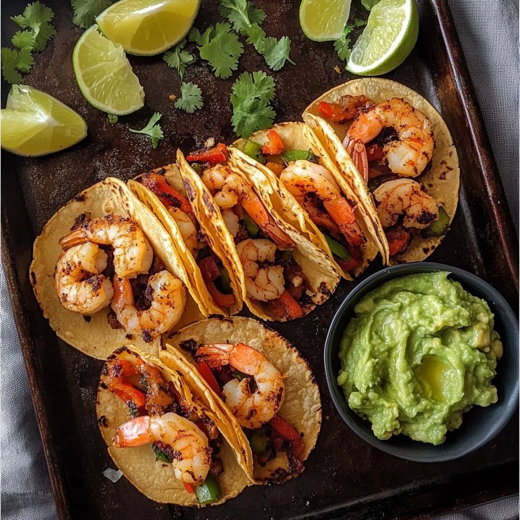 Delicious crispy shrimp tacos served on a plate with fresh toppings