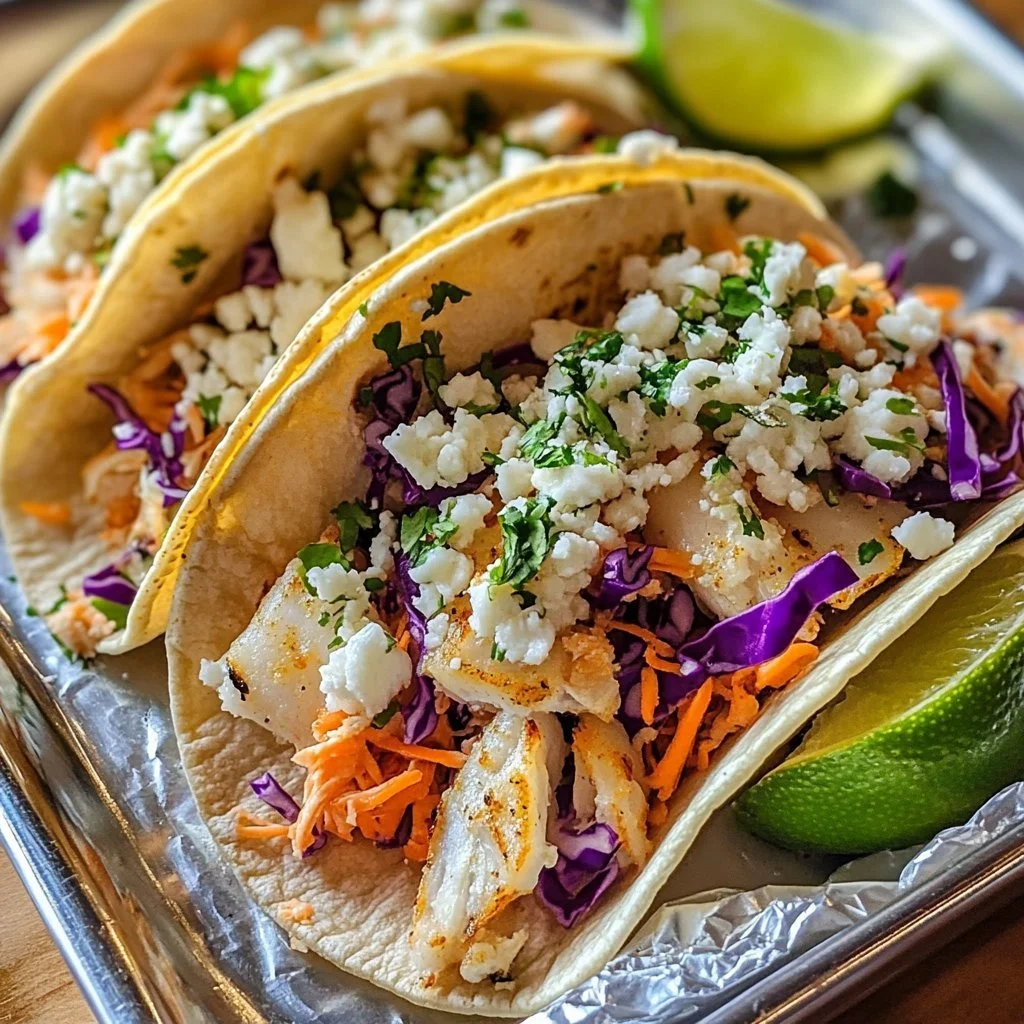 Delicious fish tacos served with fresh toppings