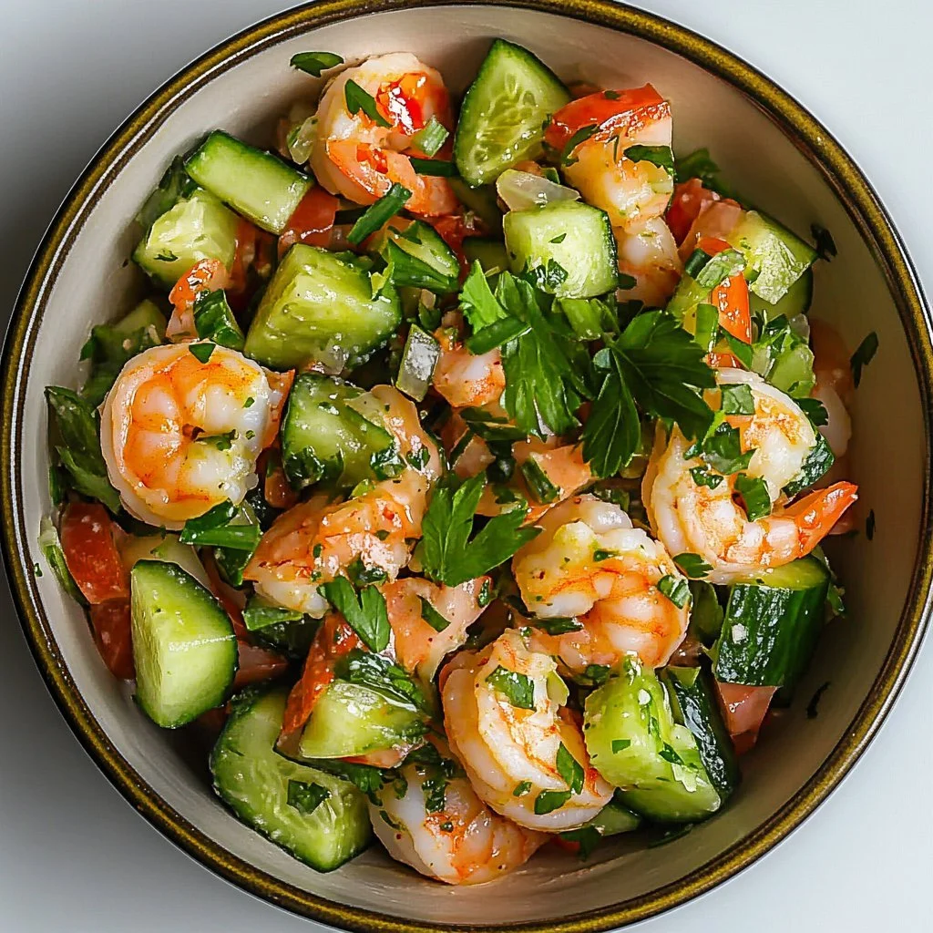 Healthy cucumber shrimp salad with fresh ingredients and vibrant colors