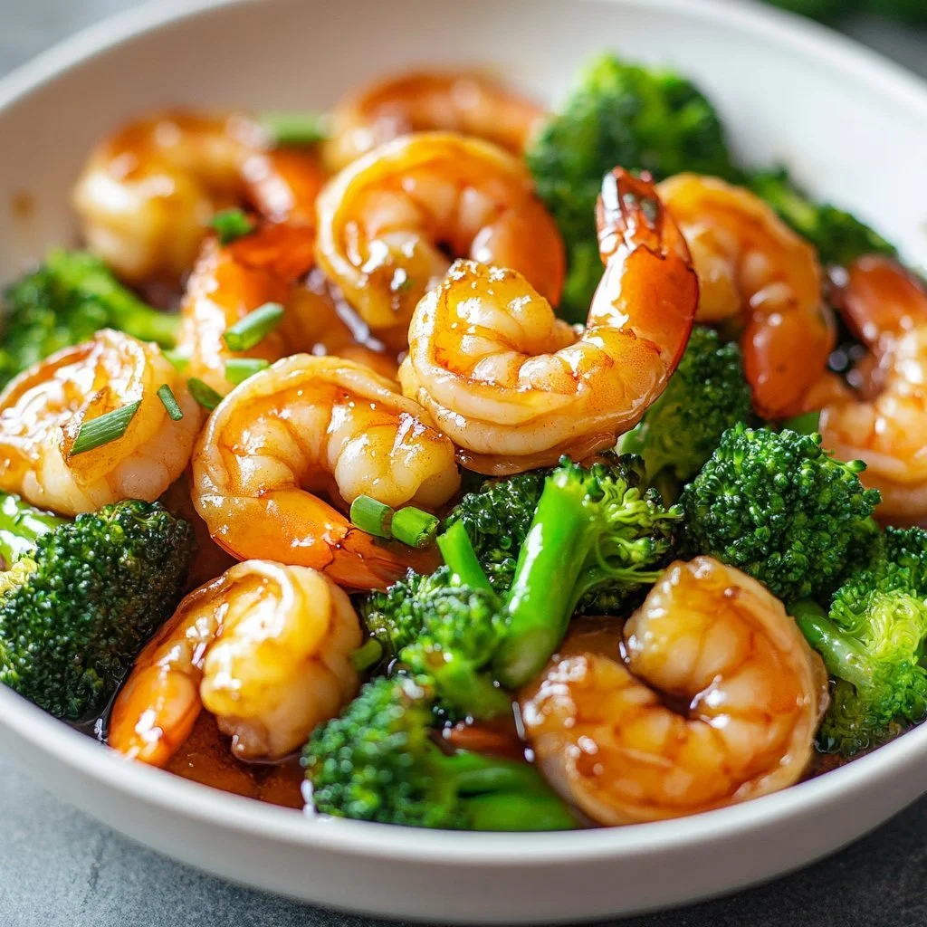 High-protein honey garlic shrimp plated with vegetables and rice.