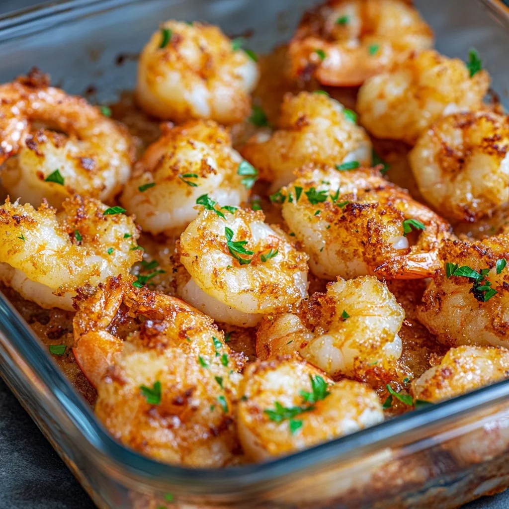 Crispy baked shrimp served on a plate with fresh garnishes