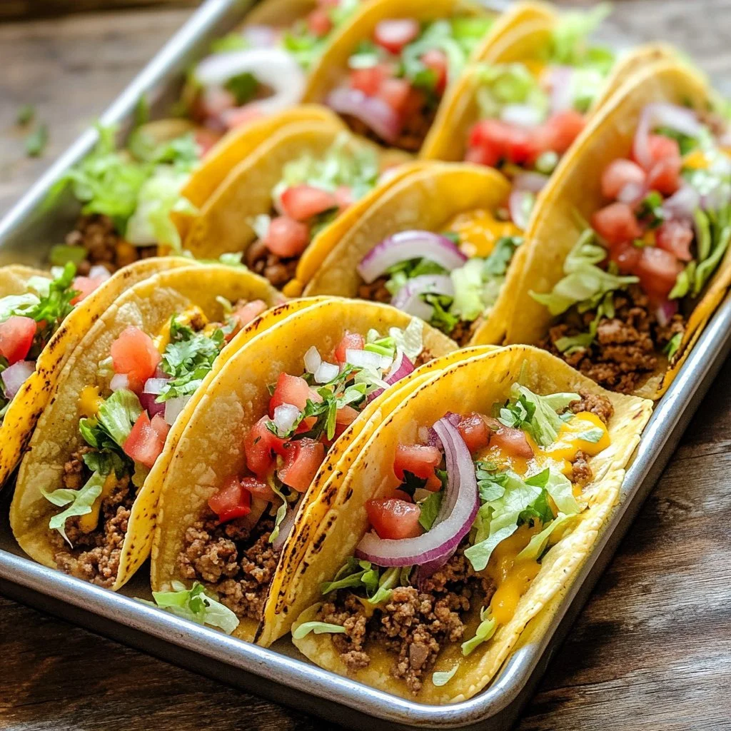 Oven-baked cheesy tacos served on a plate with toppings