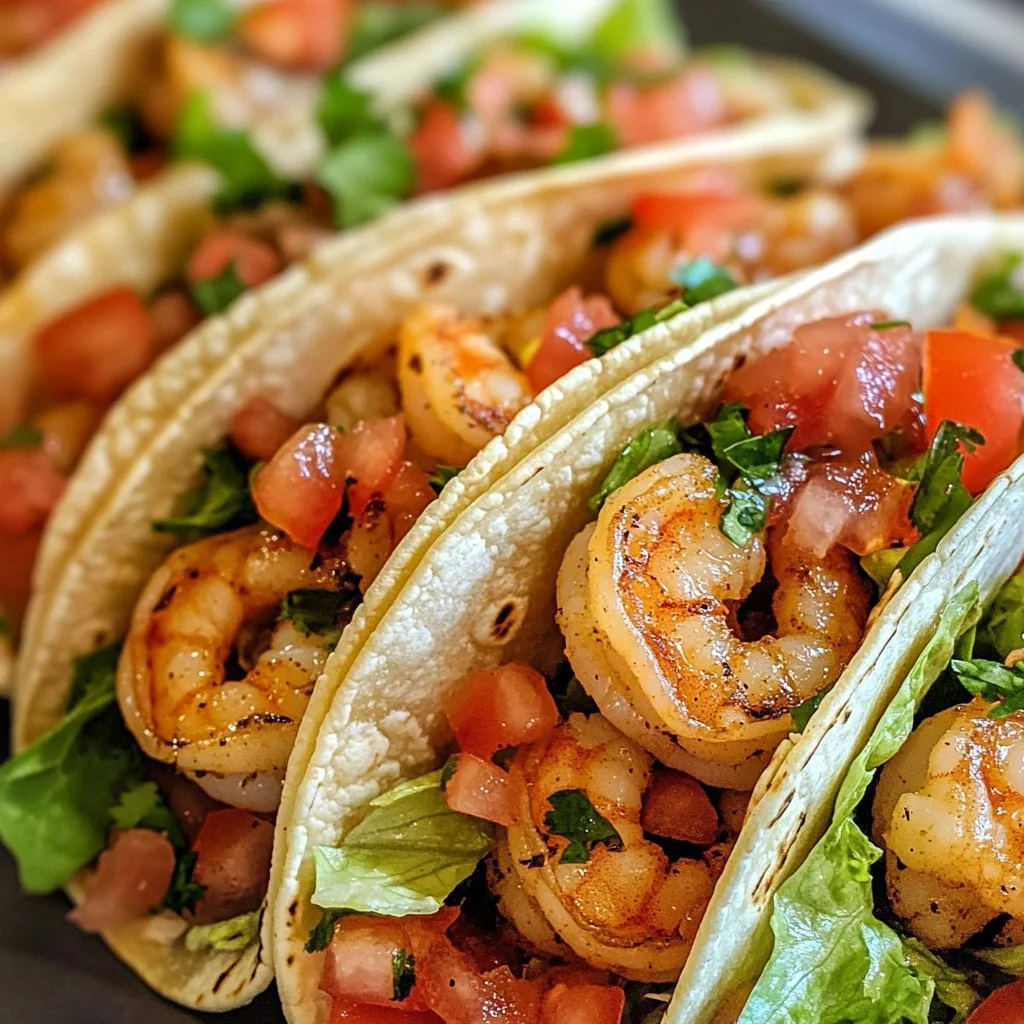 Delicious quick and easy shrimp tacos topped with fresh ingredients