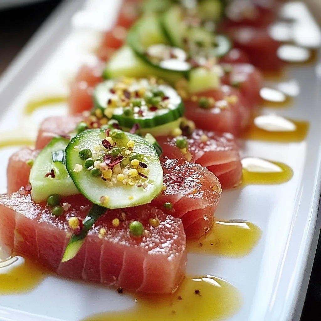 Sliced raw tuna ready for sushi or sashimi preparation, showcasing its fresh quality.