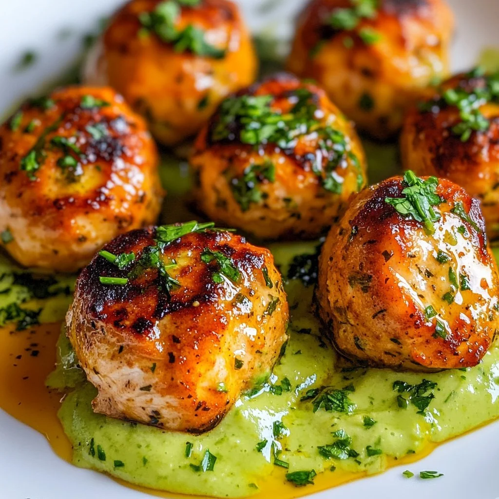 Savory salmon balls served with creamy avocado sauce on a plate