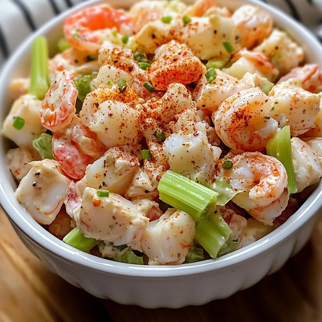 Fresh seafood salad with mixed greens and dressing