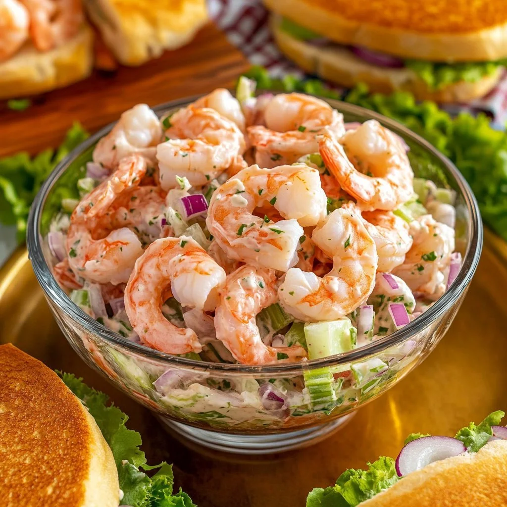 Fresh and colorful shrimp salad with vegetables and dressing