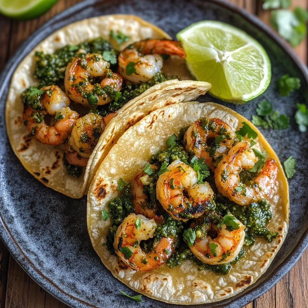 Delicious shrimp tacos ready to be served with fresh toppings