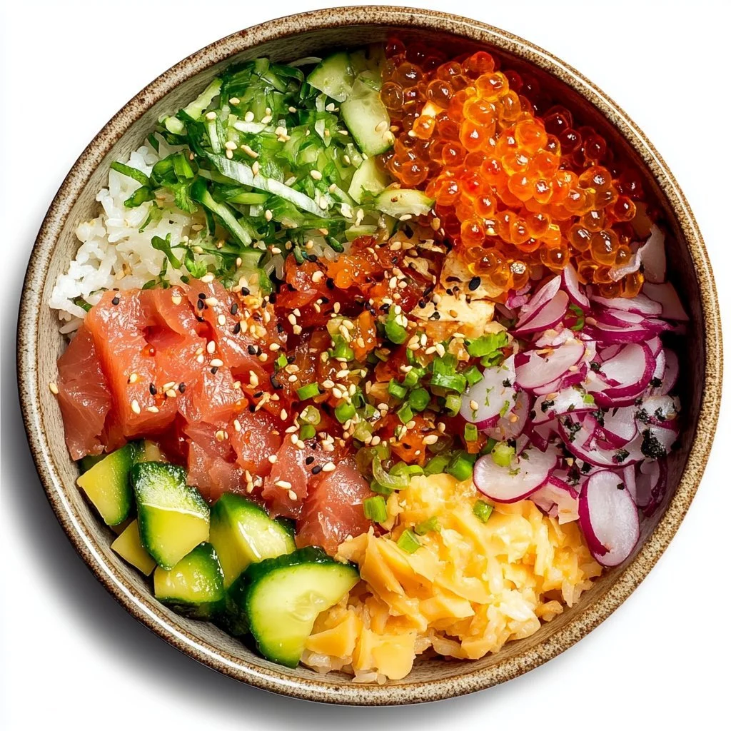 Delicious spicy tuna sushi bowl with fresh ingredients and vibrant toppings.