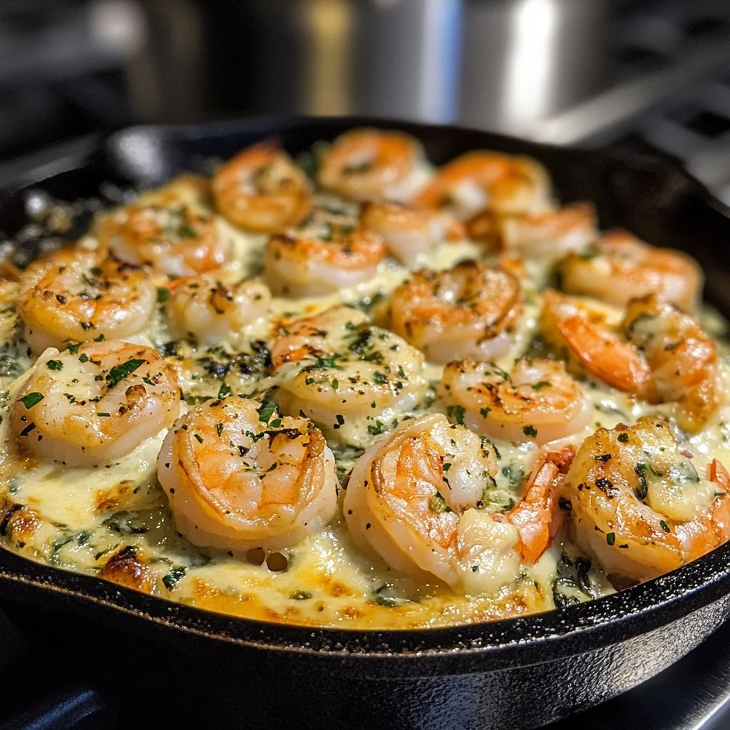 Delicious spinach and artichoke stuffed shrimp served on a plate
