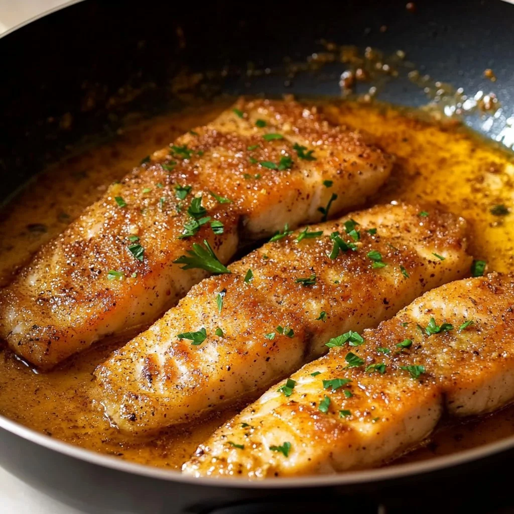 Cooked tilapia fillet on a plate with vegetables