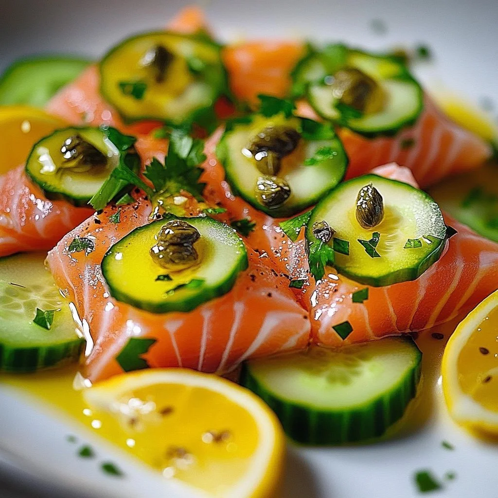 Plate of Tuna Crudo topped with Citrus Caper Vinaigrette