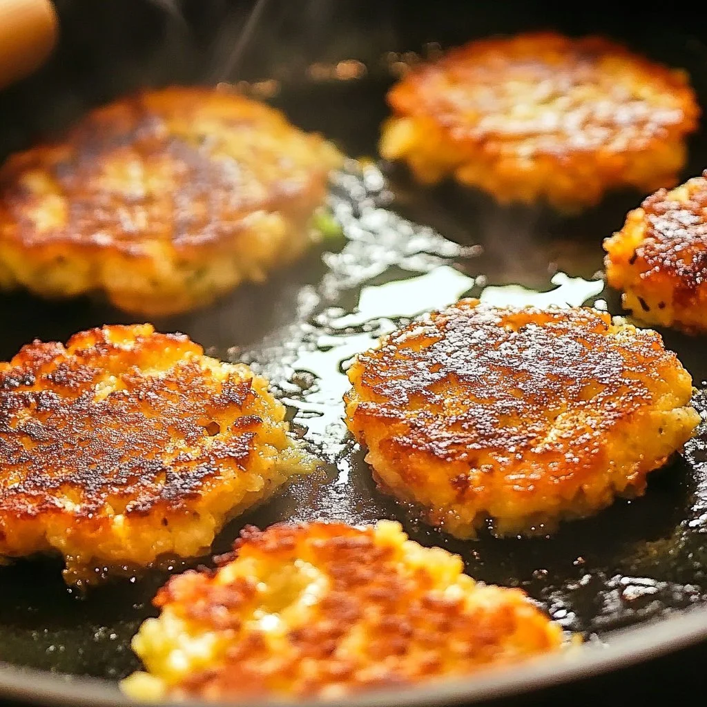 Golden brown homemade tuna fritters served on a plate