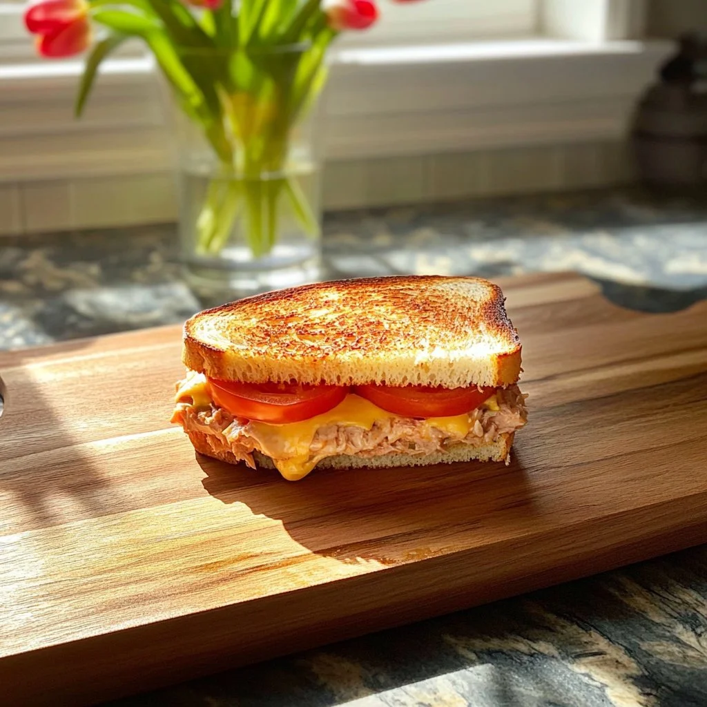 Delicious Tuna Melt sandwich with melted cheese and fresh ingredients