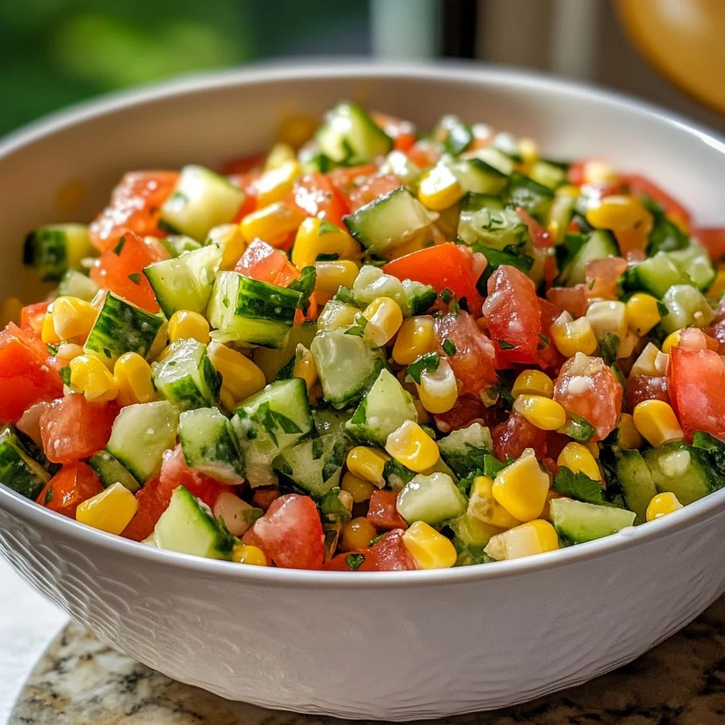 A bowl of fresh tuna salad with vegetables and dressing