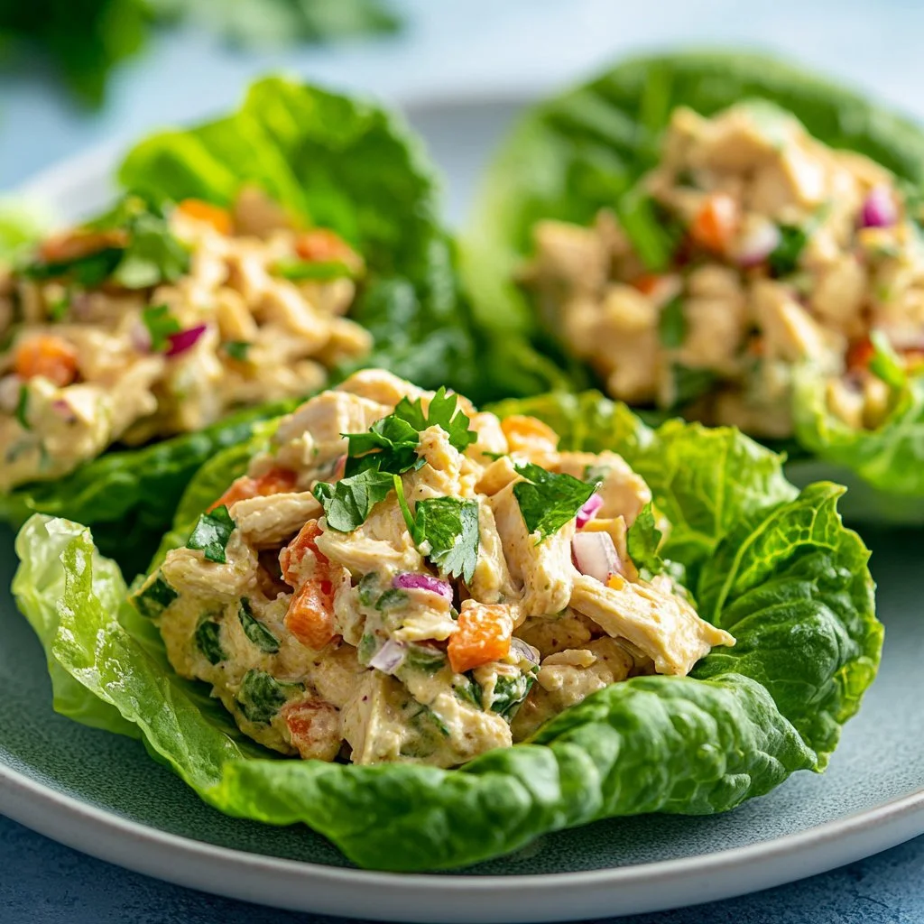 Delicious tuna salad boats served on lettuce leaves with a fresh garnish