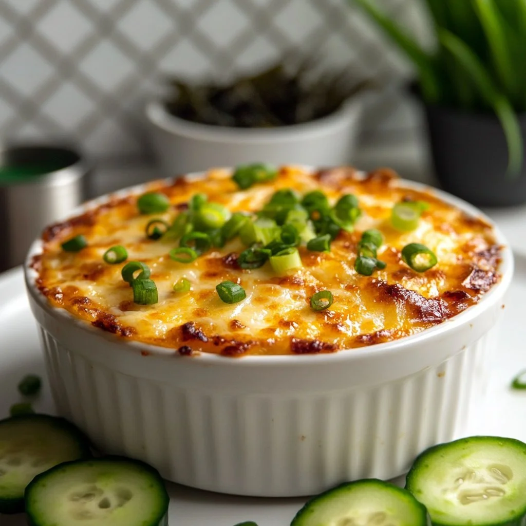 A single serving of Tuna Sushi Bake topped with green onions and nori