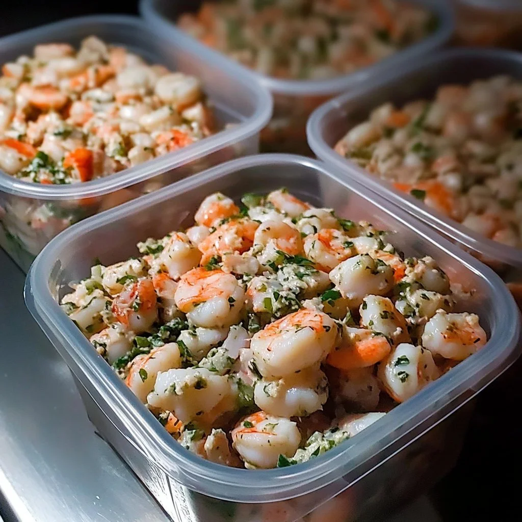 Bowl of ultimate seafood salad with shrimp, crab, and fresh vegetables
