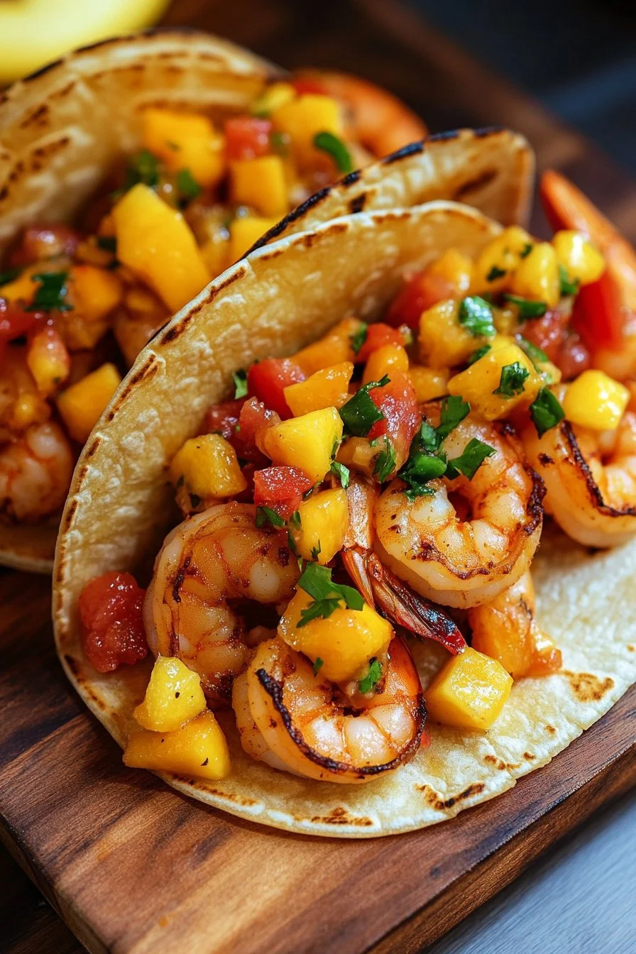 Pan Fried Shrimp Tacos with Mango Salsa