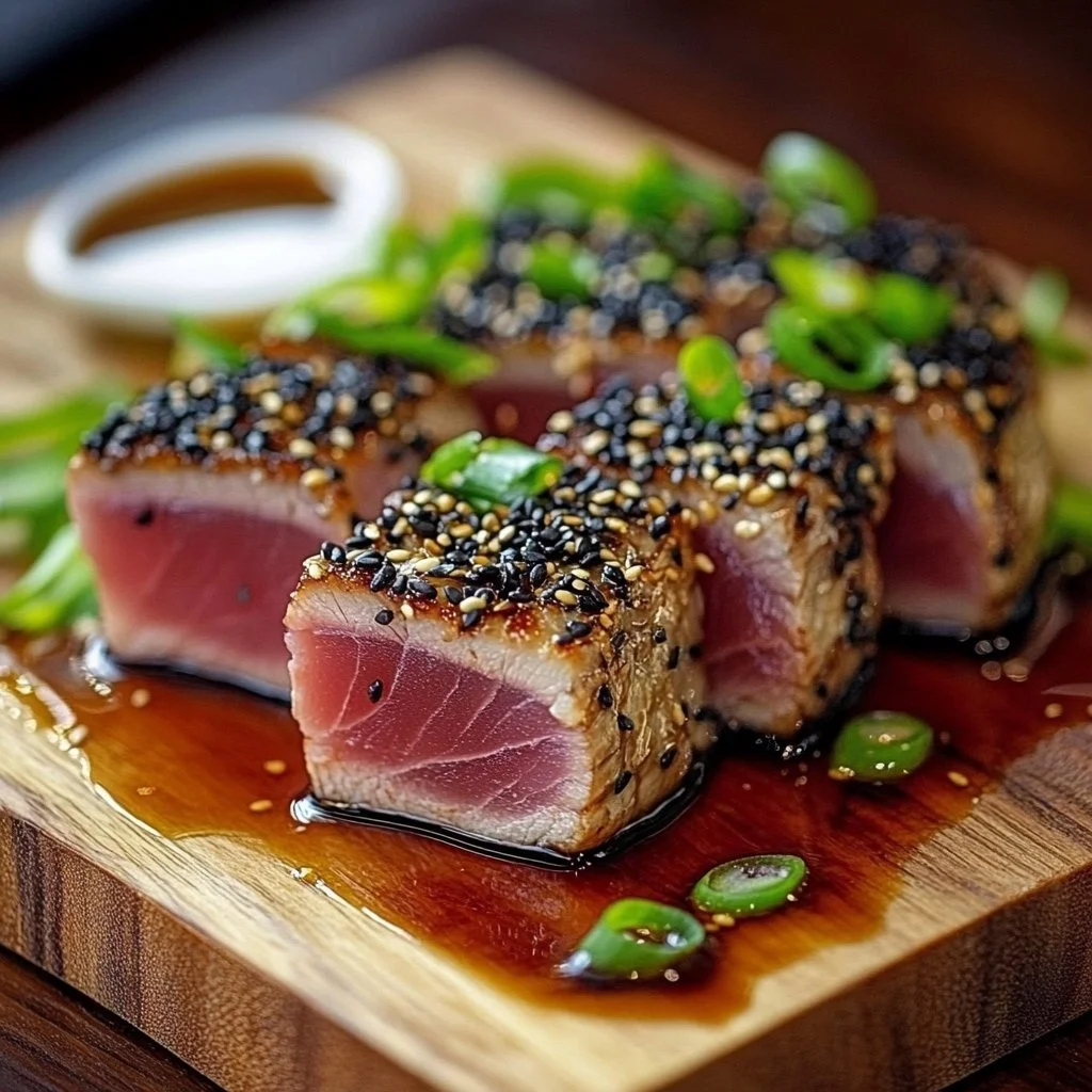 Delicious Ahi Tuna Steak with soy ginger glaze served on a plate