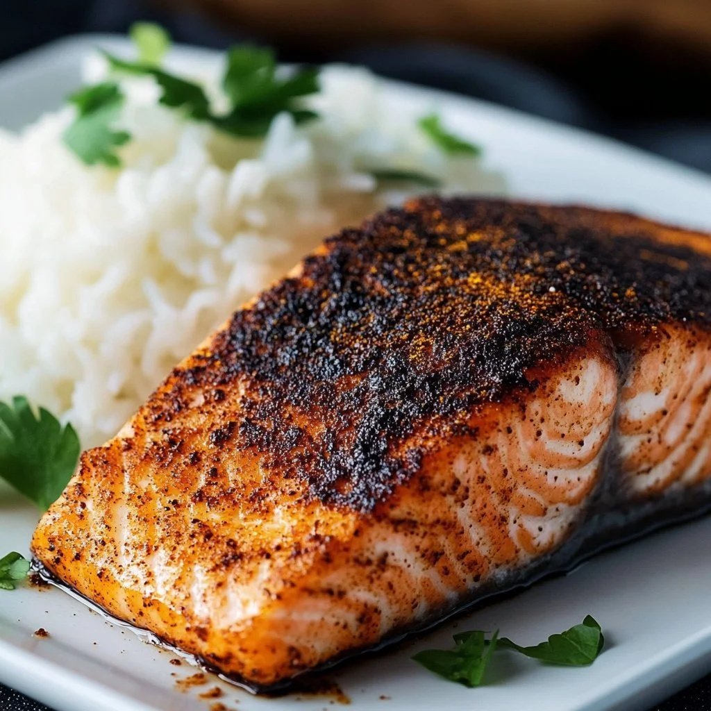 Delicious air fryer blackened salmon with spices and herbs