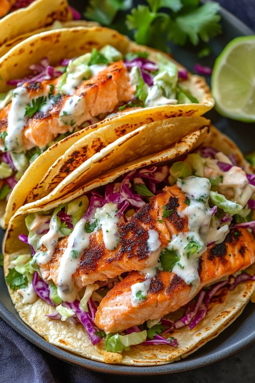 Air Fryer Salmon Tacos With Slaw