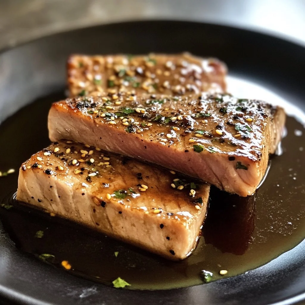 Deliciously marinated tuna steak ready to be grilled and enjoyed
