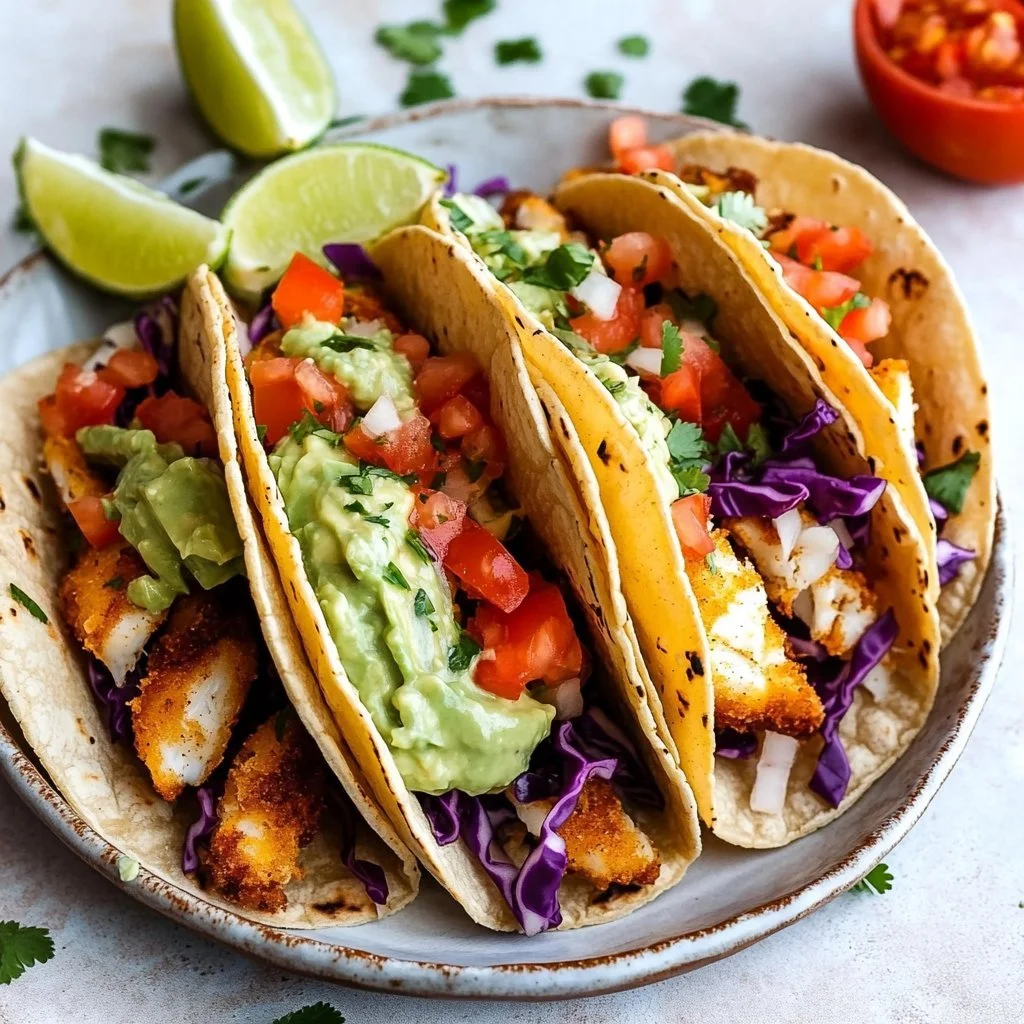 Delicious Baja Fish Tacos with crispy fish and fresh toppings