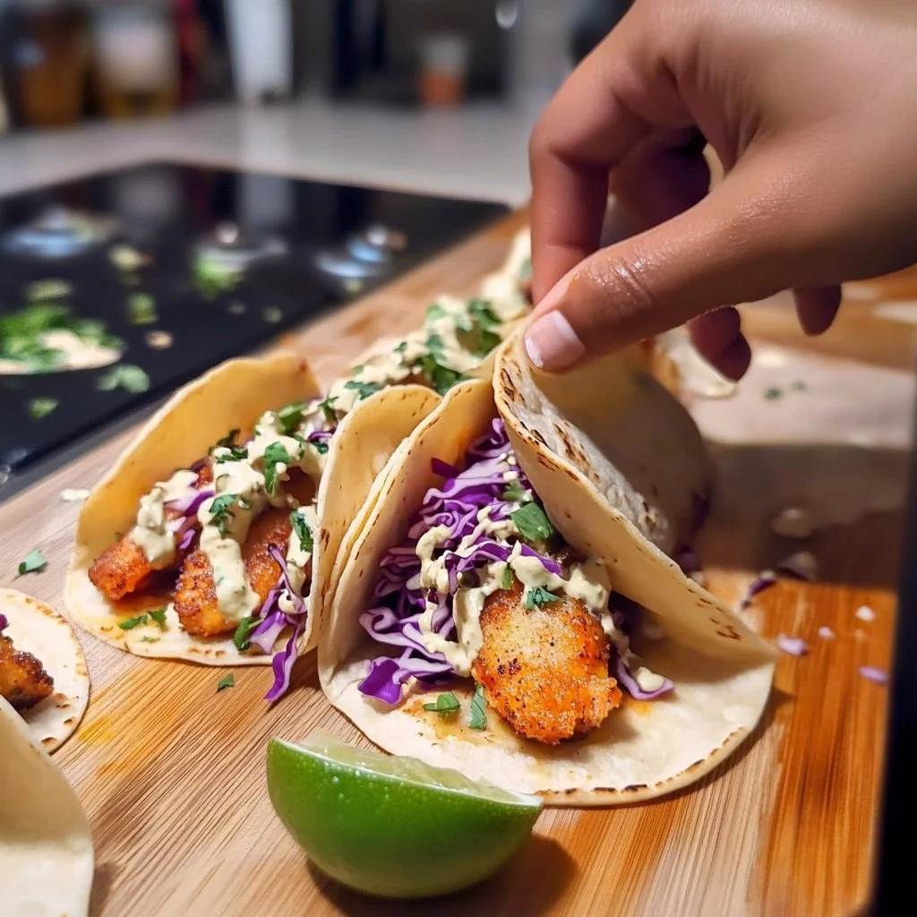 Delicious Baja Fish Tacos with crispy fish, fresh toppings, and a tortilla