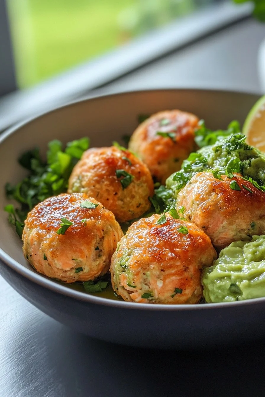 Baked Salmon Balls with Creamy Avocado Sauce