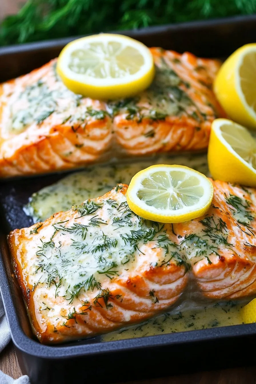 Baked Salmon with Lemon Dill Sauce