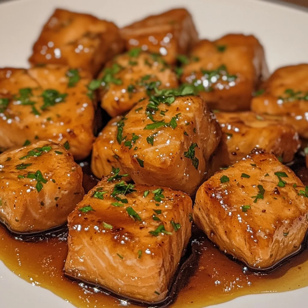 Delicious Bang Bang Salmon Bites served with a spicy sauce