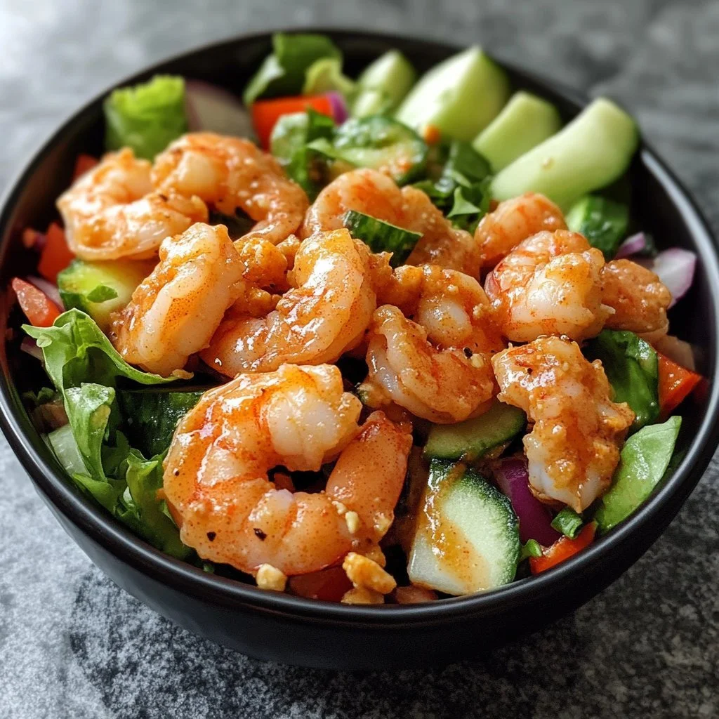 Bowl of Bang Bang Shrimp Salad with crispy shrimp and fresh vegetables