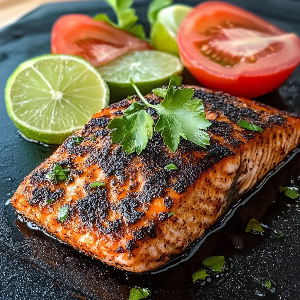 Delicious blackened salmon cooked in an air fryer, perfect for healthy meals.