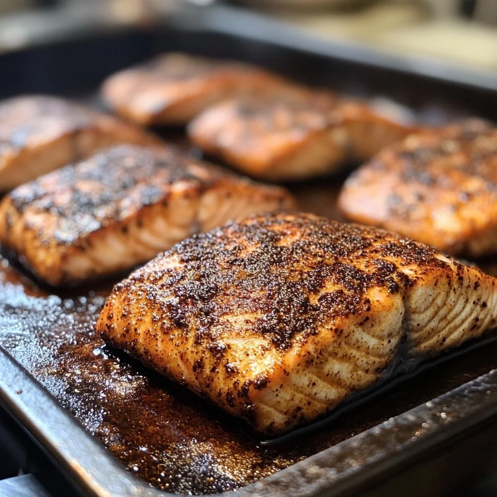 Deliciously seasoned blackened salmon fillet on a plate