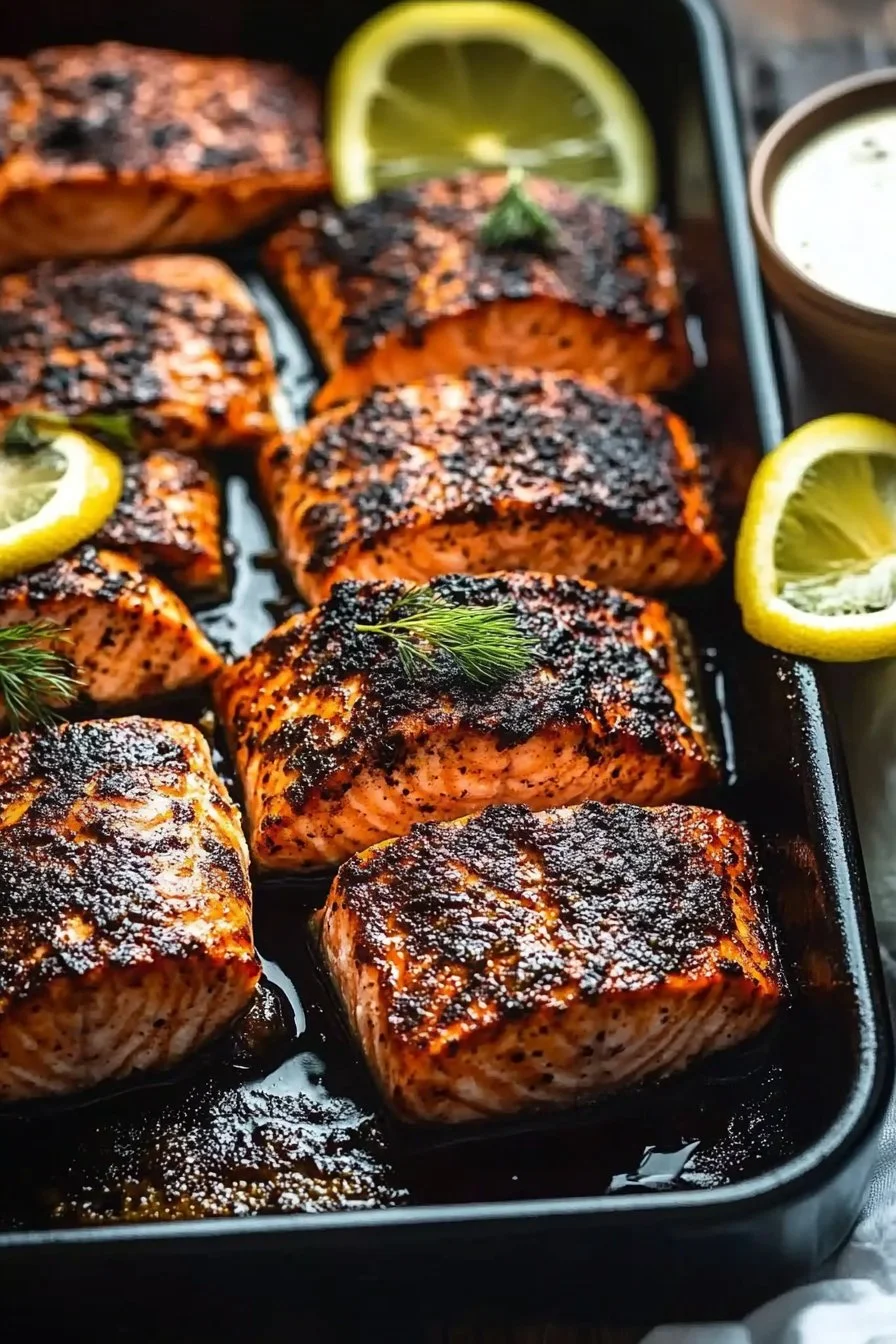 Blackened Salmon in the Oven + Dill Sauce