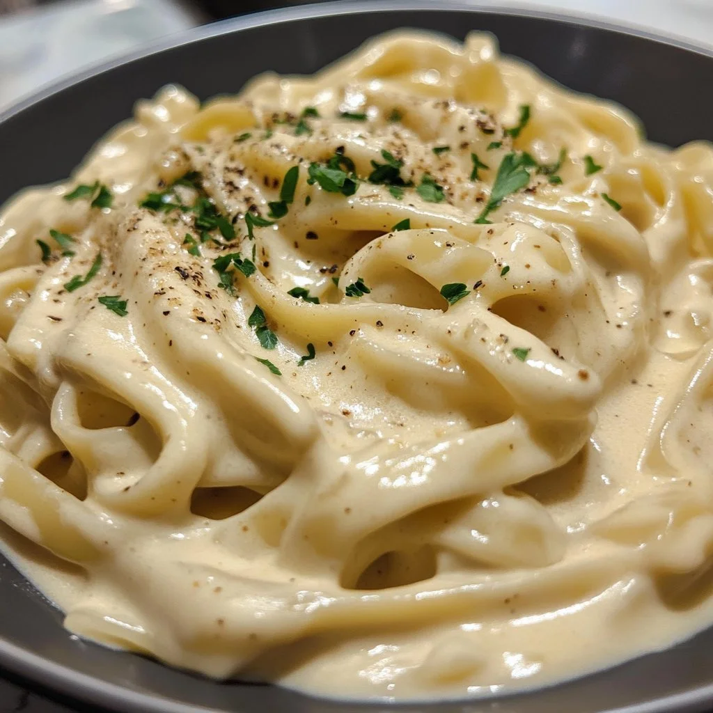 Delicious Cajun Alfredo sauce drizzled over pasta with vegetables and spices