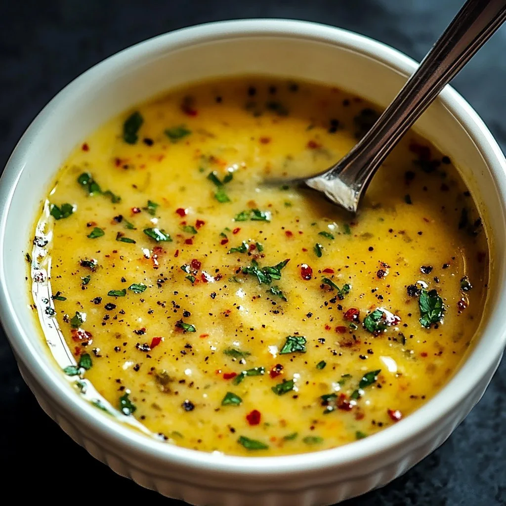 Cajun Garlic Butter Sauce dish garnished with herbs and spices