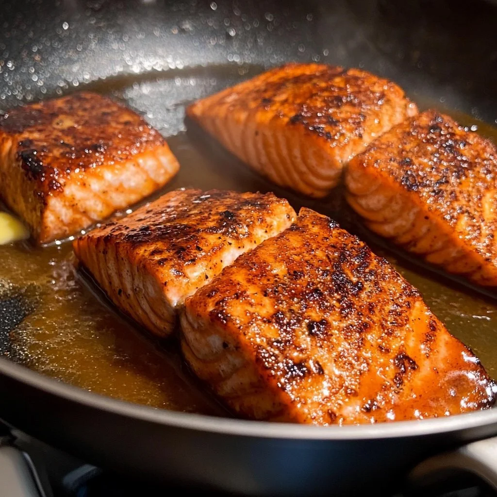Delicious Cajun Salmon plated with herbs and spices