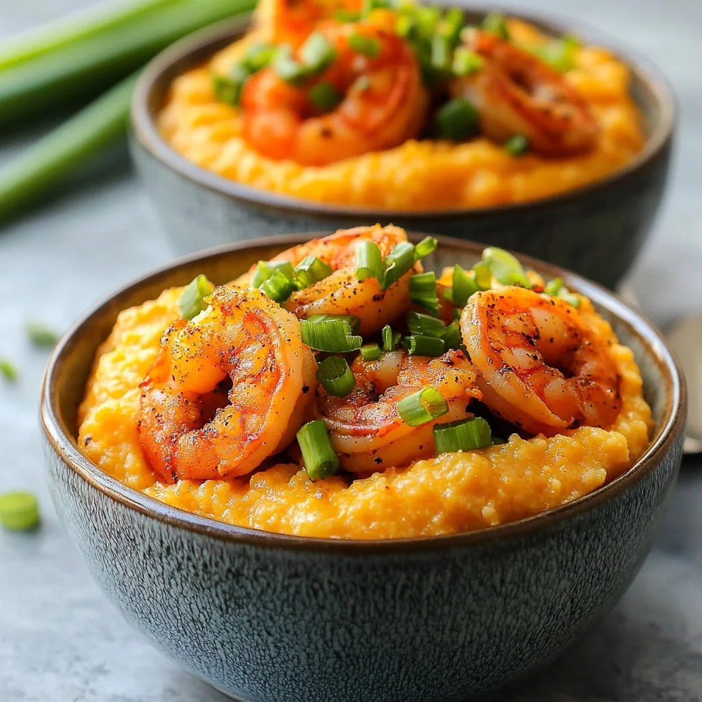 Delicious Cajun Shrimp and Grits topped with spices and herbs