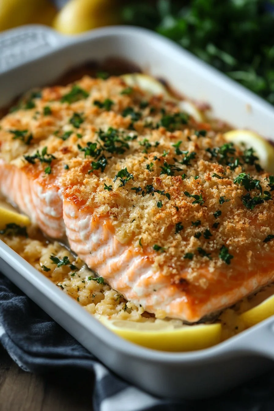 Cheesy Parmesan Crusted Salmon Bake