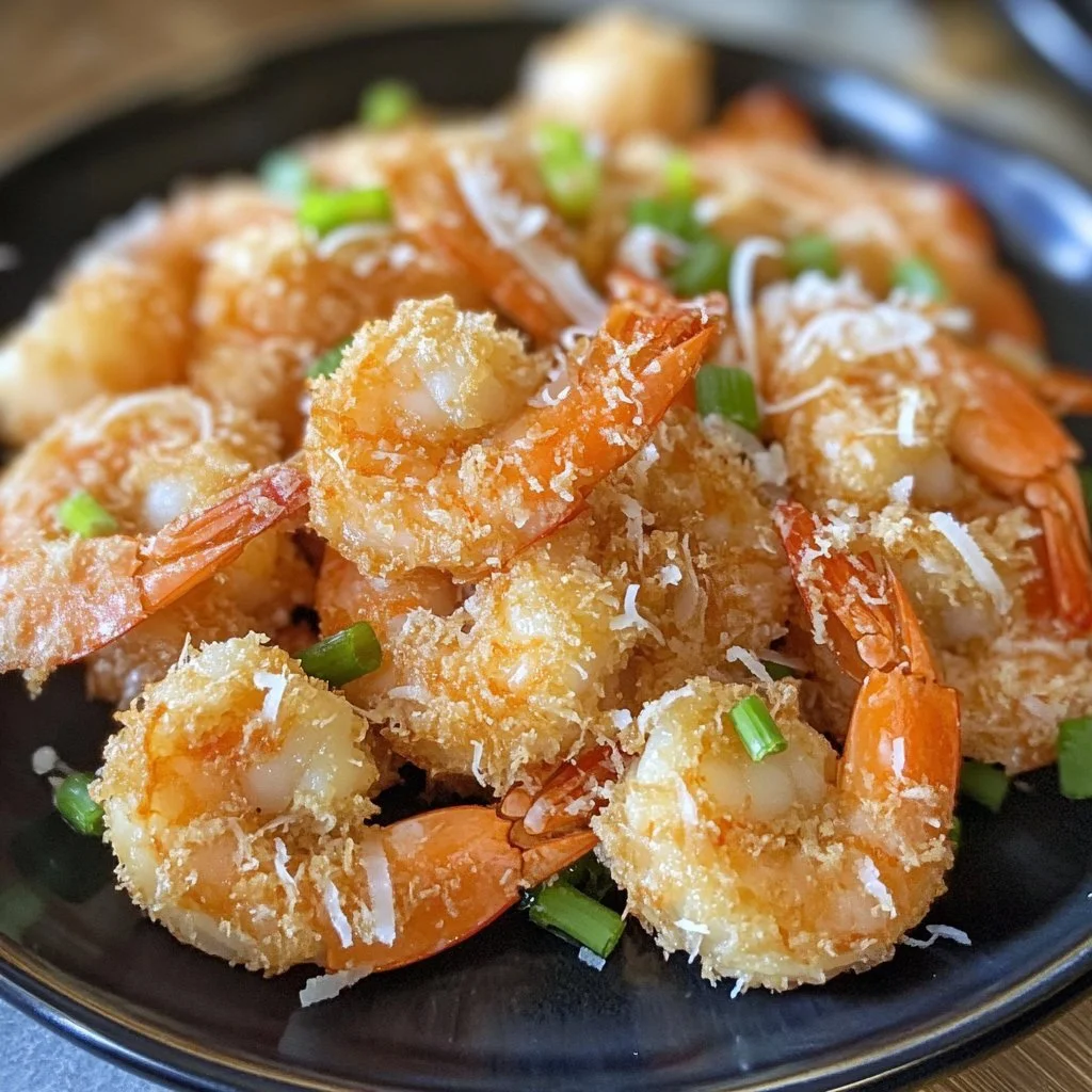 Deliciously crispy Chinese Coconut Shrimp served with dipping sauce.