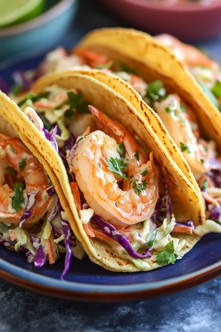 Cilantro Lime Shrimp Tacos with Creamy Slaw