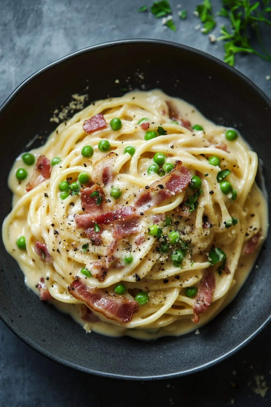 Creamy Bacon and Pea Carbonara