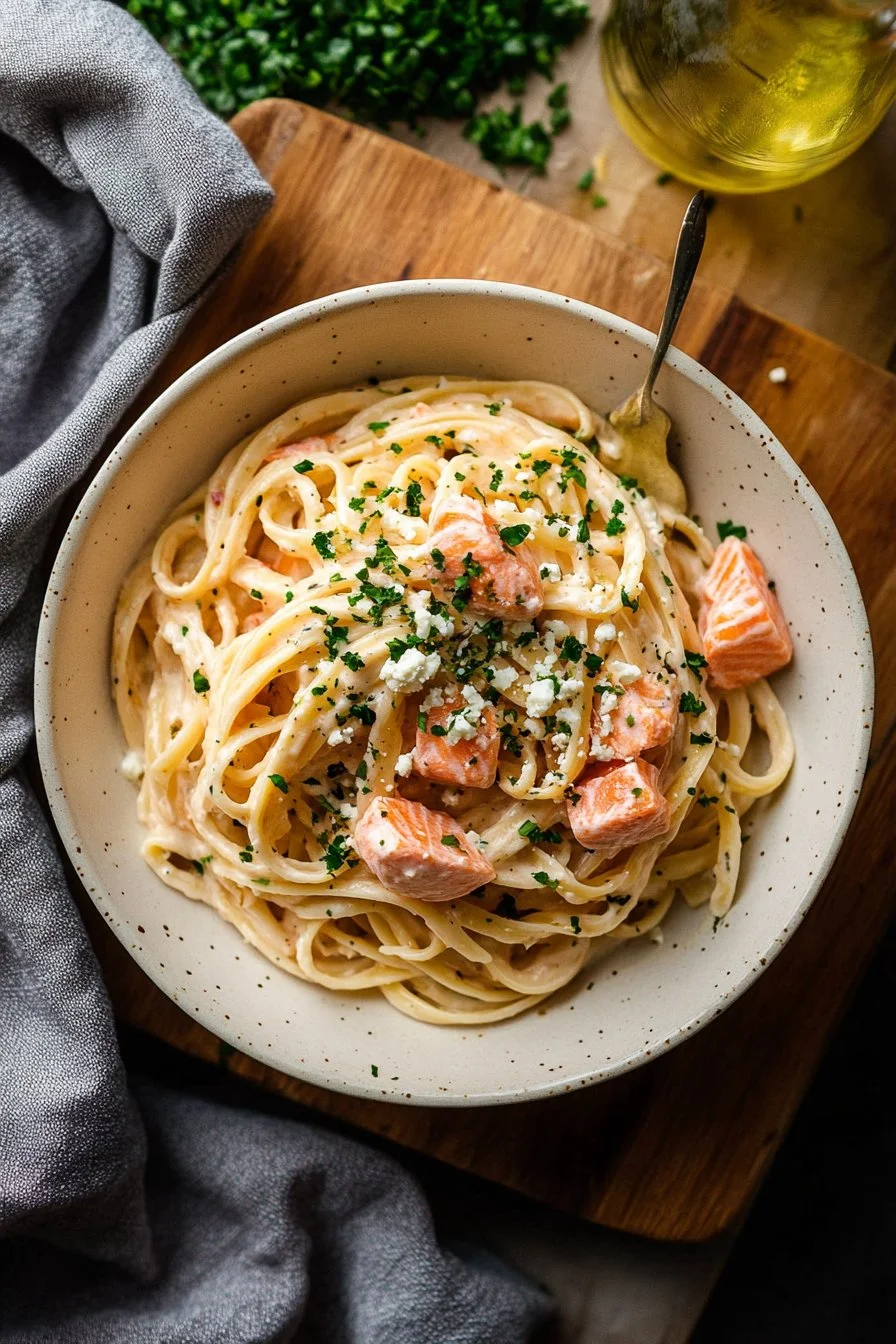 Creamy Feta and Salmon Pasta