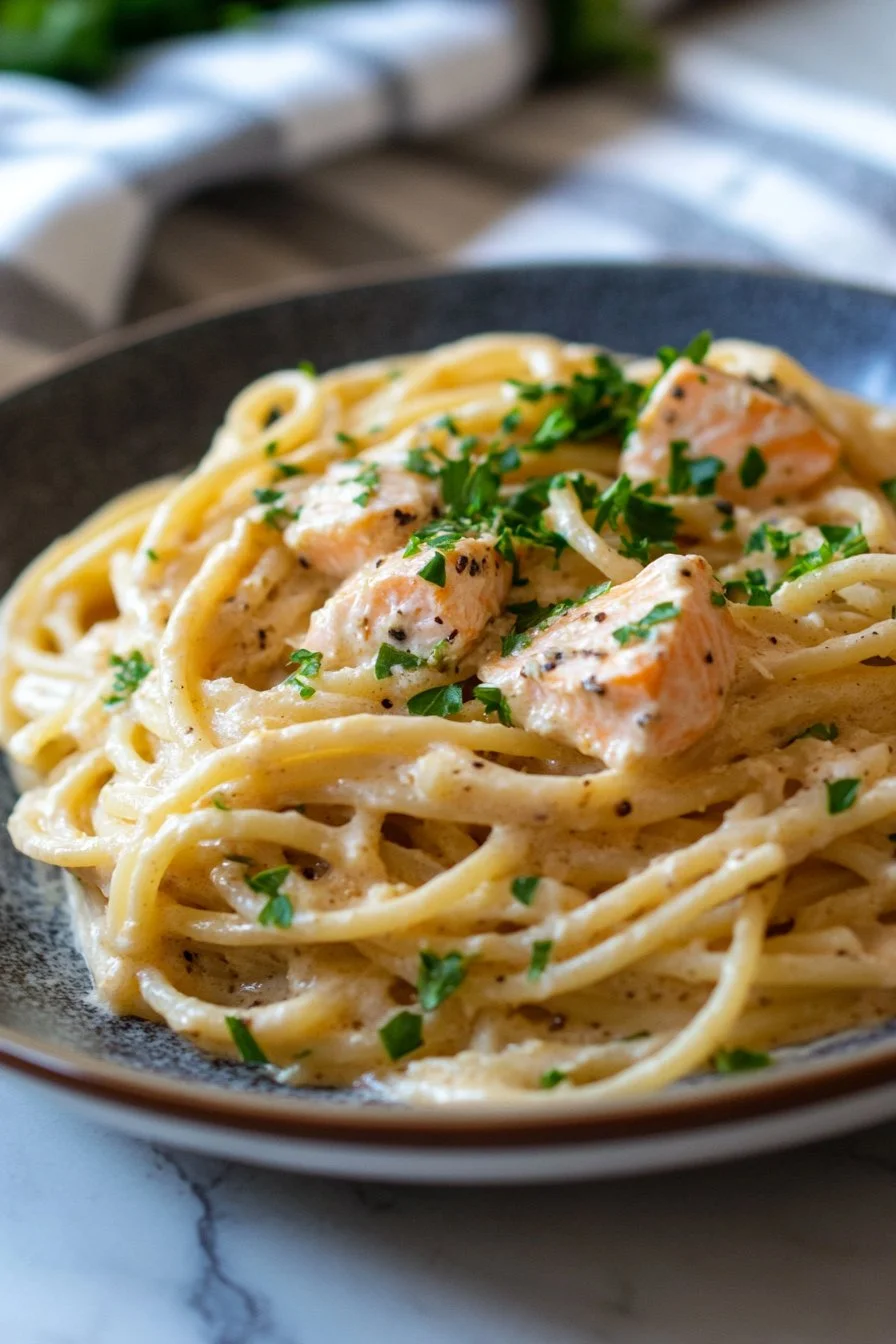 Creamy Garlic Salmon Pasta