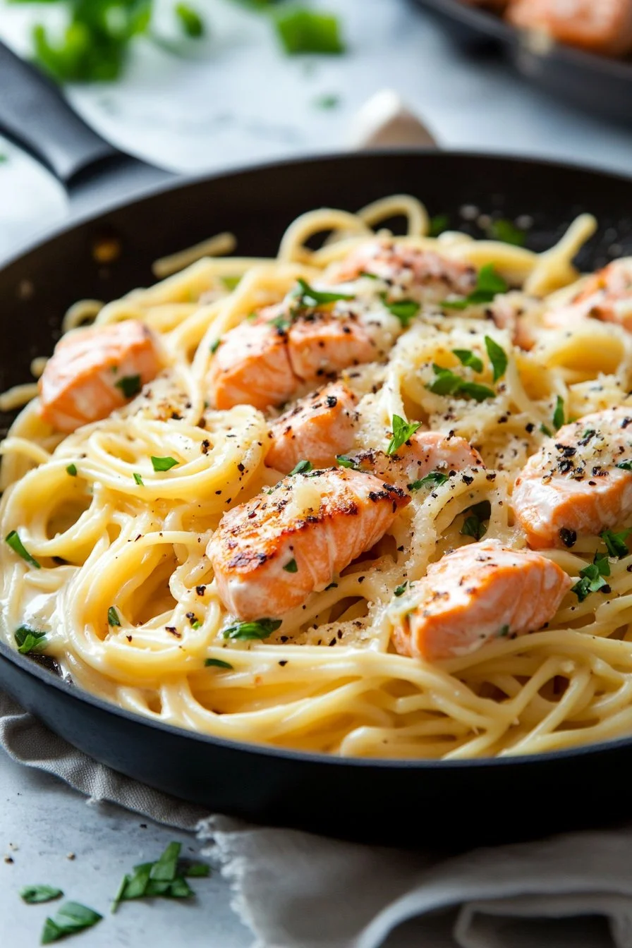 Creamy Garlic Salmon Pasta