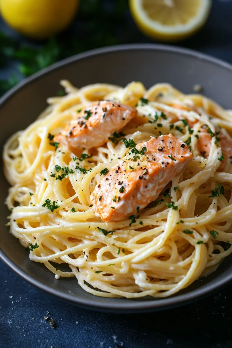 Creamy Lemon Garlic Salmon Pasta